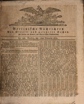 Berlinische Nachrichten von Staats- und gelehrten Sachen Dienstag 17. November 1818