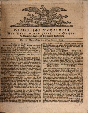 Berlinische Nachrichten von Staats- und gelehrten Sachen Donnerstag 28. Januar 1819