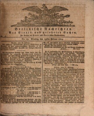 Berlinische Nachrichten von Staats- und gelehrten Sachen Dienstag 23. Februar 1819