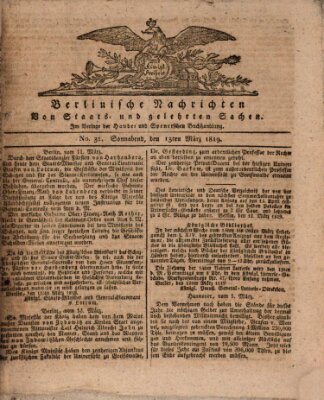 Berlinische Nachrichten von Staats- und gelehrten Sachen Samstag 13. März 1819