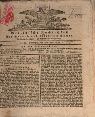 Berlinische Nachrichten von Staats- und gelehrten Sachen Donnerstag 1. April 1819