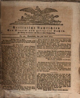 Berlinische Nachrichten von Staats- und gelehrten Sachen Samstag 3. April 1819