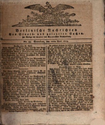 Berlinische Nachrichten von Staats- und gelehrten Sachen Samstag 10. April 1819