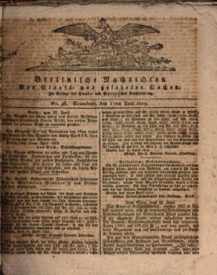 Berlinische Nachrichten von Staats- und gelehrten Sachen Samstag 17. April 1819