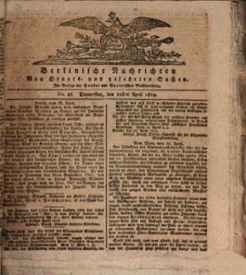 Berlinische Nachrichten von Staats- und gelehrten Sachen Donnerstag 22. April 1819