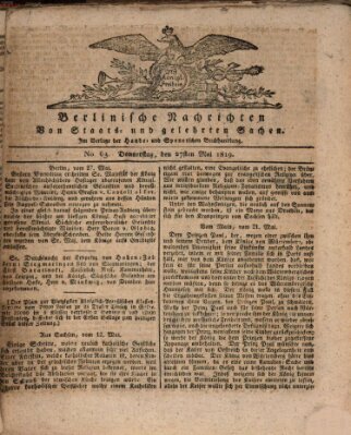 Berlinische Nachrichten von Staats- und gelehrten Sachen Donnerstag 27. Mai 1819