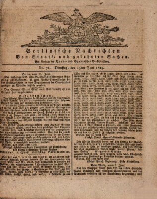 Berlinische Nachrichten von Staats- und gelehrten Sachen Dienstag 15. Juni 1819