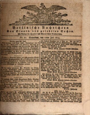 Berlinische Nachrichten von Staats- und gelehrten Sachen Samstag 10. Juli 1819