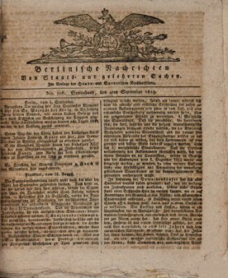 Berlinische Nachrichten von Staats- und gelehrten Sachen Samstag 4. September 1819