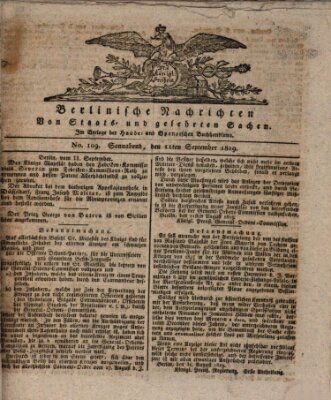 Berlinische Nachrichten von Staats- und gelehrten Sachen Samstag 11. September 1819