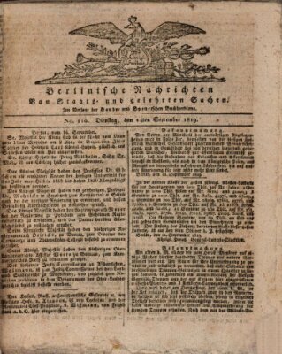 Berlinische Nachrichten von Staats- und gelehrten Sachen Dienstag 14. September 1819