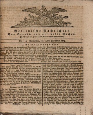 Berlinische Nachrichten von Staats- und gelehrten Sachen Donnerstag 23. September 1819