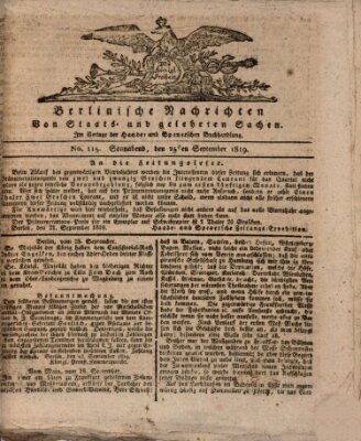 Berlinische Nachrichten von Staats- und gelehrten Sachen Samstag 25. September 1819
