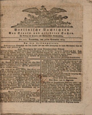 Berlinische Nachrichten von Staats- und gelehrten Sachen Donnerstag 30. September 1819