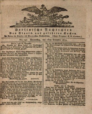 Berlinische Nachrichten von Staats- und gelehrten Sachen Donnerstag 16. Dezember 1819