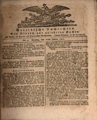 Berlinische Nachrichten von Staats- und gelehrten Sachen Dienstag 11. Januar 1820