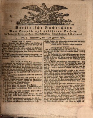 Berlinische Nachrichten von Staats- und gelehrten Sachen Samstag 15. Januar 1820