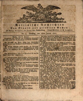 Berlinische Nachrichten von Staats- und gelehrten Sachen Dienstag 18. Januar 1820