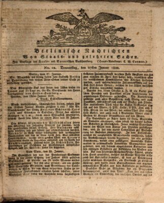 Berlinische Nachrichten von Staats- und gelehrten Sachen Donnerstag 27. Januar 1820