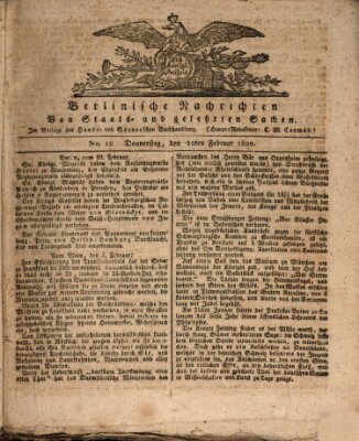 Berlinische Nachrichten von Staats- und gelehrten Sachen Donnerstag 10. Februar 1820