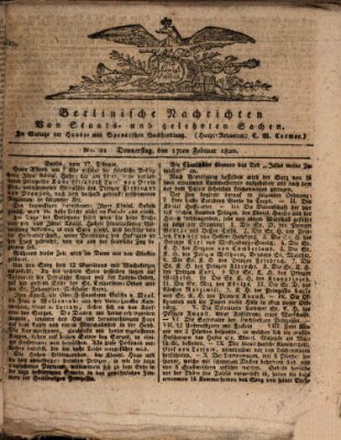 Berlinische Nachrichten von Staats- und gelehrten Sachen Donnerstag 17. Februar 1820