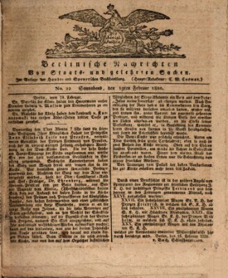 Berlinische Nachrichten von Staats- und gelehrten Sachen Samstag 19. Februar 1820