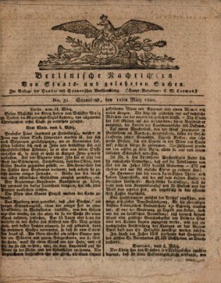 Berlinische Nachrichten von Staats- und gelehrten Sachen Samstag 11. März 1820