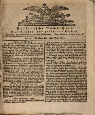 Berlinische Nachrichten von Staats- und gelehrten Sachen Dienstag 14. März 1820