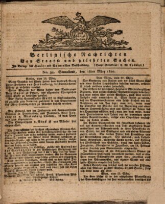 Berlinische Nachrichten von Staats- und gelehrten Sachen Samstag 18. März 1820
