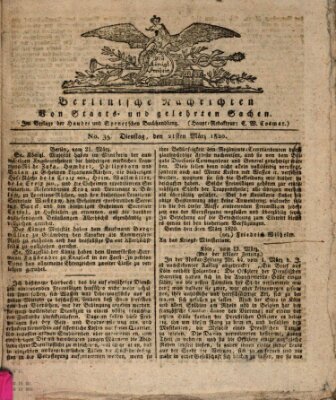 Berlinische Nachrichten von Staats- und gelehrten Sachen Dienstag 21. März 1820