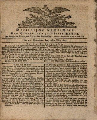 Berlinische Nachrichten von Staats- und gelehrten Sachen Samstag 25. März 1820