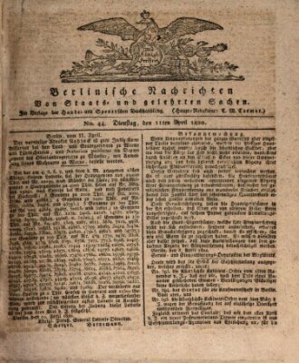 Berlinische Nachrichten von Staats- und gelehrten Sachen Dienstag 11. April 1820