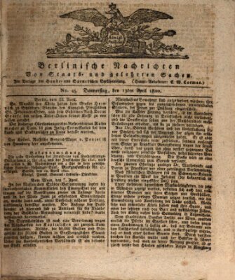 Berlinische Nachrichten von Staats- und gelehrten Sachen Donnerstag 13. April 1820