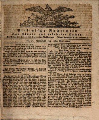 Berlinische Nachrichten von Staats- und gelehrten Sachen Samstag 22. April 1820