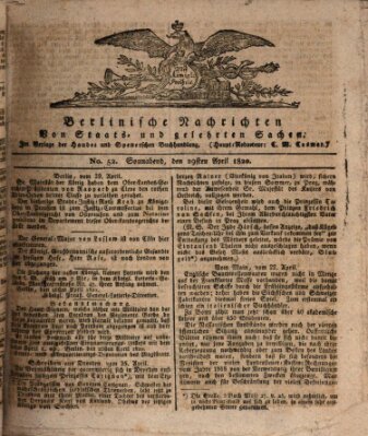 Berlinische Nachrichten von Staats- und gelehrten Sachen Samstag 29. April 1820