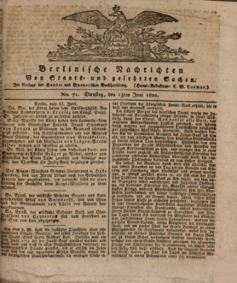 Berlinische Nachrichten von Staats- und gelehrten Sachen Dienstag 13. Juni 1820