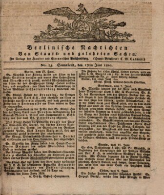 Berlinische Nachrichten von Staats- und gelehrten Sachen Samstag 17. Juni 1820