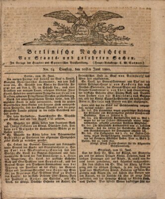 Berlinische Nachrichten von Staats- und gelehrten Sachen Dienstag 20. Juni 1820