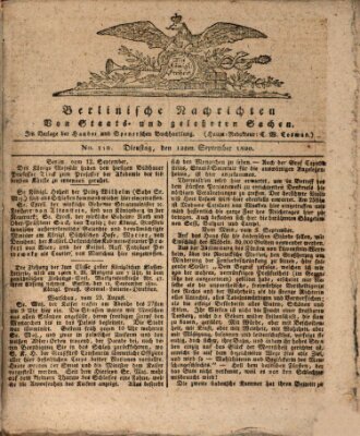 Berlinische Nachrichten von Staats- und gelehrten Sachen Dienstag 12. September 1820