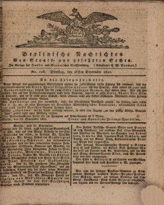 Berlinische Nachrichten von Staats- und gelehrten Sachen Dienstag 26. September 1820