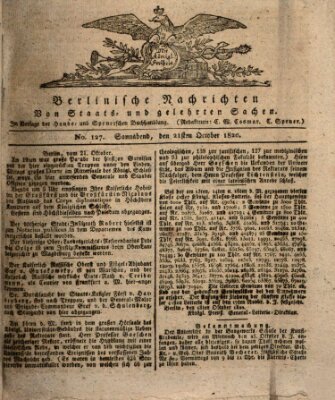 Berlinische Nachrichten von Staats- und gelehrten Sachen Samstag 21. Oktober 1820