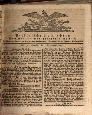 Berlinische Nachrichten von Staats- und gelehrten Sachen Dienstag 31. Oktober 1820