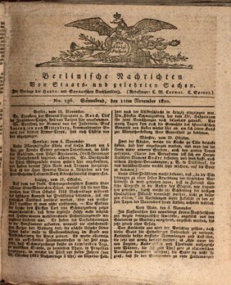 Berlinische Nachrichten von Staats- und gelehrten Sachen Samstag 11. November 1820