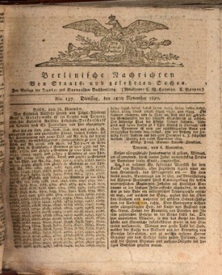 Berlinische Nachrichten von Staats- und gelehrten Sachen Dienstag 14. November 1820