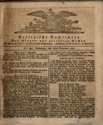 Berlinische Nachrichten von Staats- und gelehrten Sachen Samstag 18. November 1820