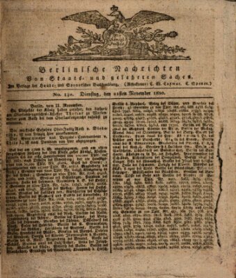 Berlinische Nachrichten von Staats- und gelehrten Sachen Dienstag 21. November 1820