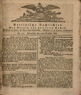 Berlinische Nachrichten von Staats- und gelehrten Sachen Donnerstag 14. Dezember 1820