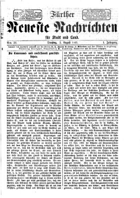 Fürther neueste Nachrichten für Stadt und Land (Fürther Abendzeitung) Dienstag 3. August 1869