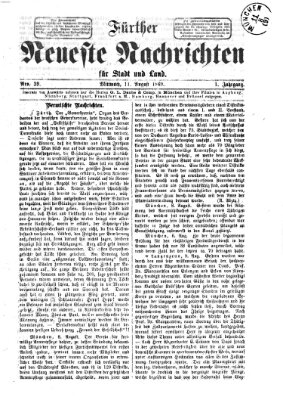 Fürther neueste Nachrichten für Stadt und Land (Fürther Abendzeitung) Mittwoch 11. August 1869