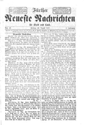 Fürther neueste Nachrichten für Stadt und Land (Fürther Abendzeitung) Freitag 20. August 1869